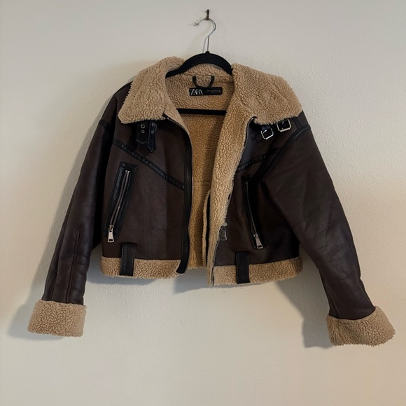 Zara Women's Double Faced Sherpa Brown Jacket Size Medium - Picture 2 of 5